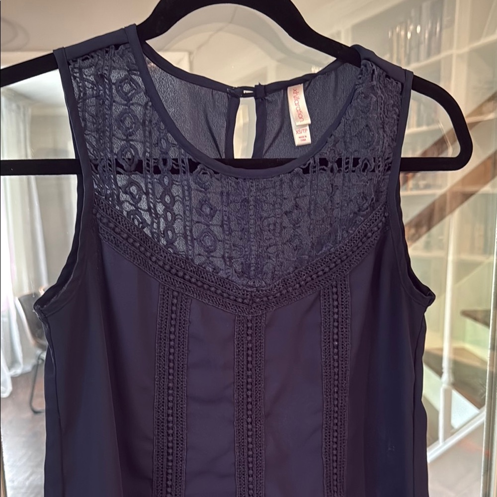 Exhilaration crochet Navy Sleeveless Lace Blouse